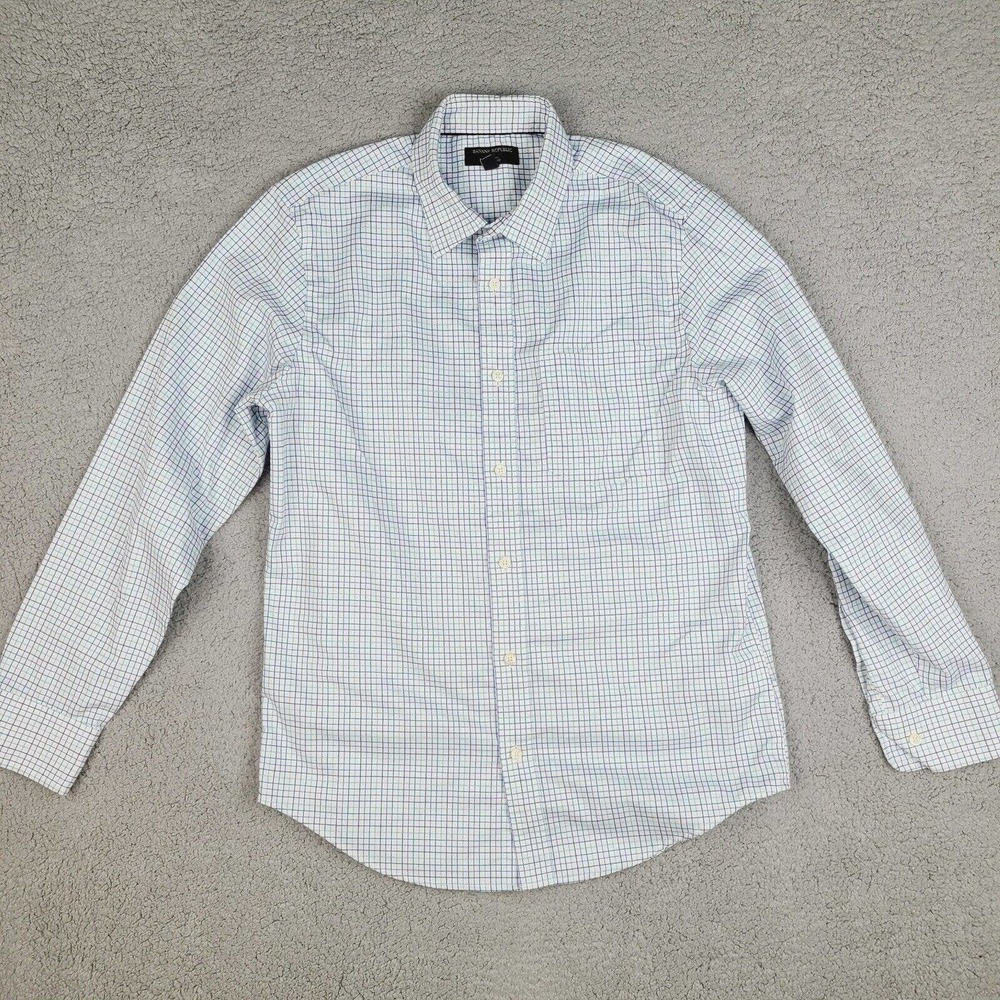 Banana Republic Shirt Mens Medium 15-15.5 33-34 White Plaid Button Down Non Iron